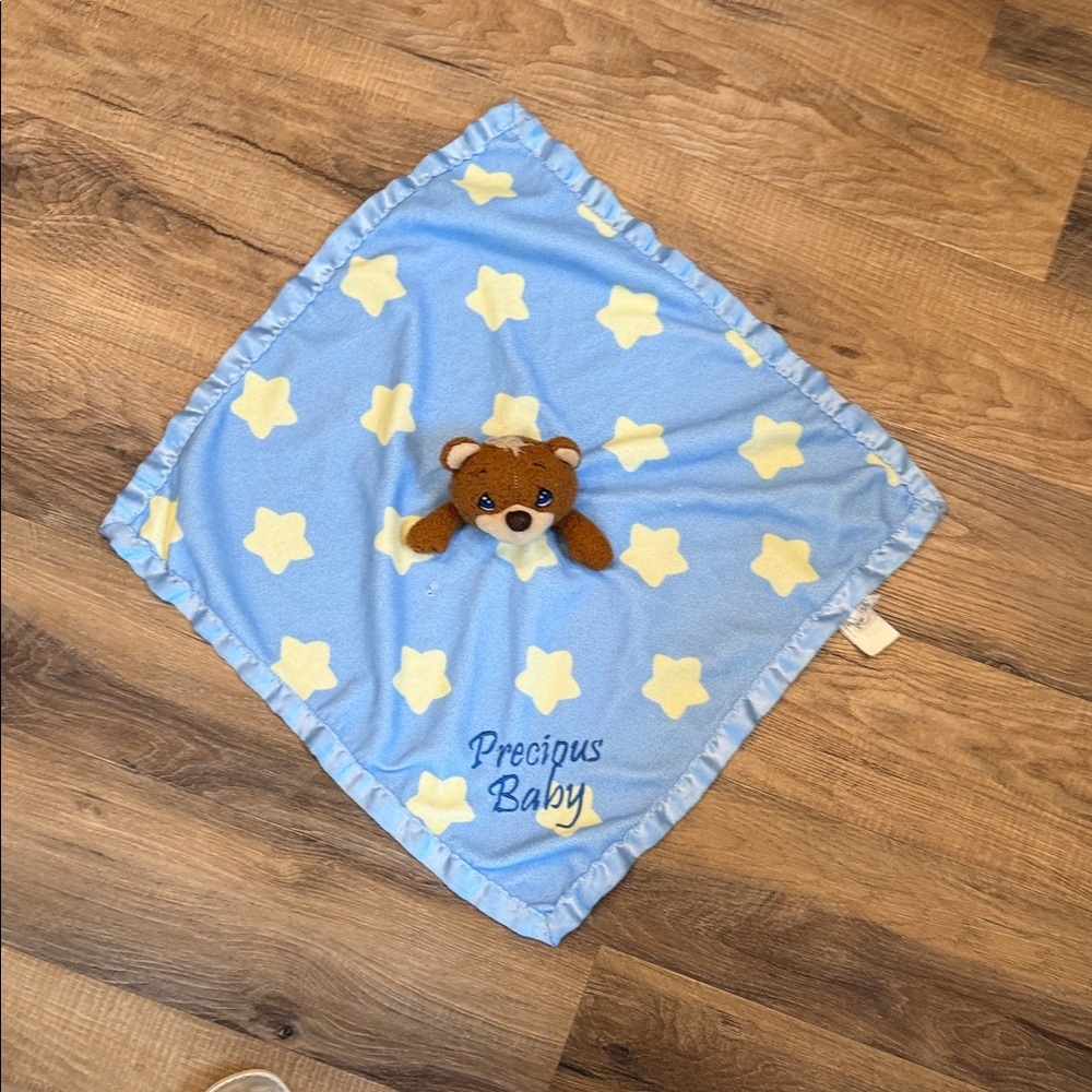 PRECIOUS MOMENTS Baby Blue Security Blanket Bear Plush Yellow Stars 2014 Lovey
